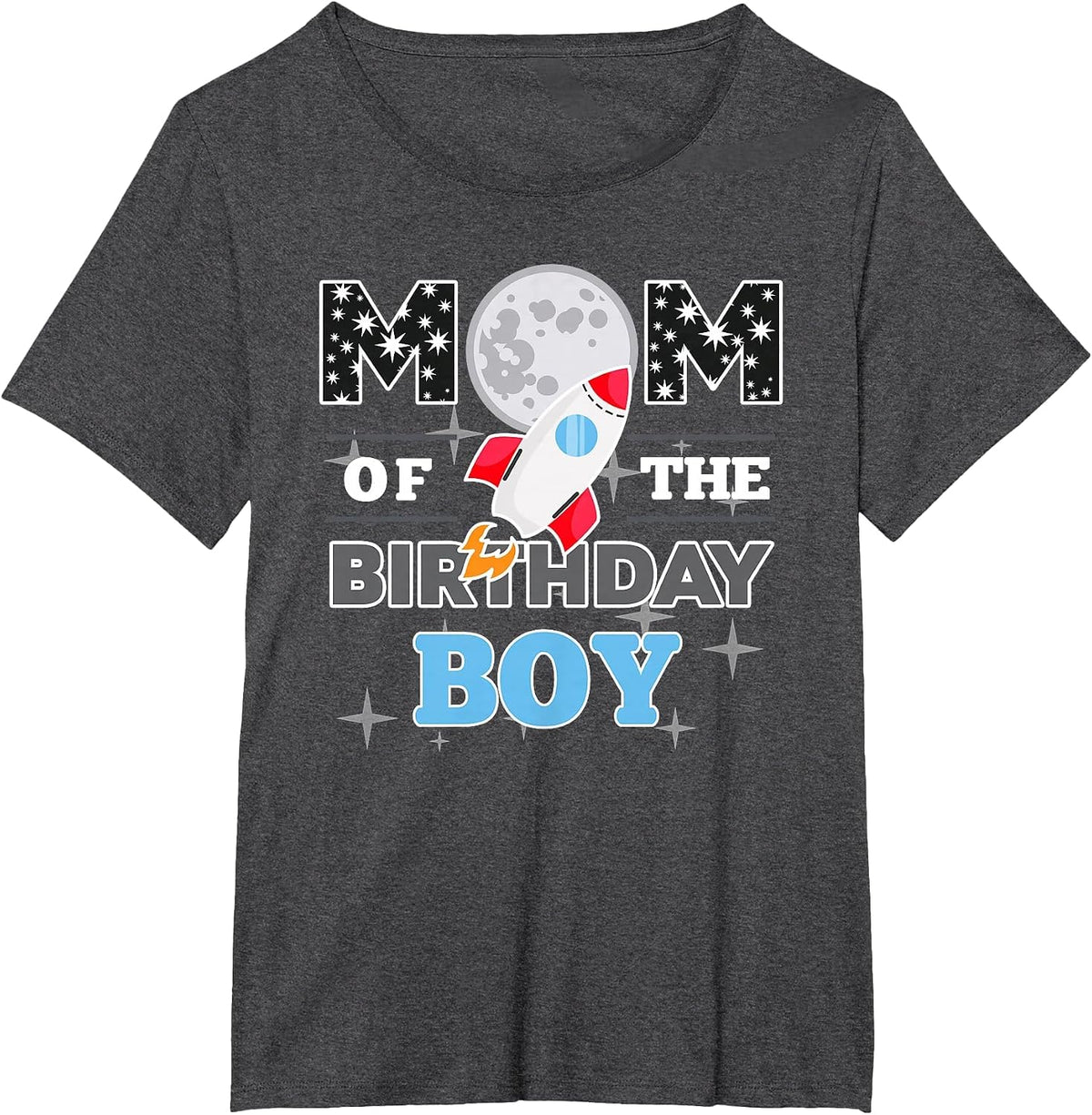 Mom of the Birthday Boy | Two the Moon Space Theme T-Shirt - Dark Heather Grey