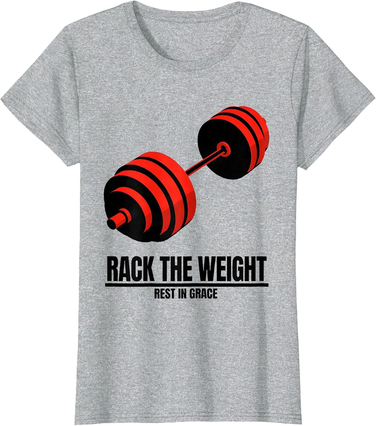 Rack The Weight, Rest In Grace Funny Christian Gym T-Shirt - Heather Grey