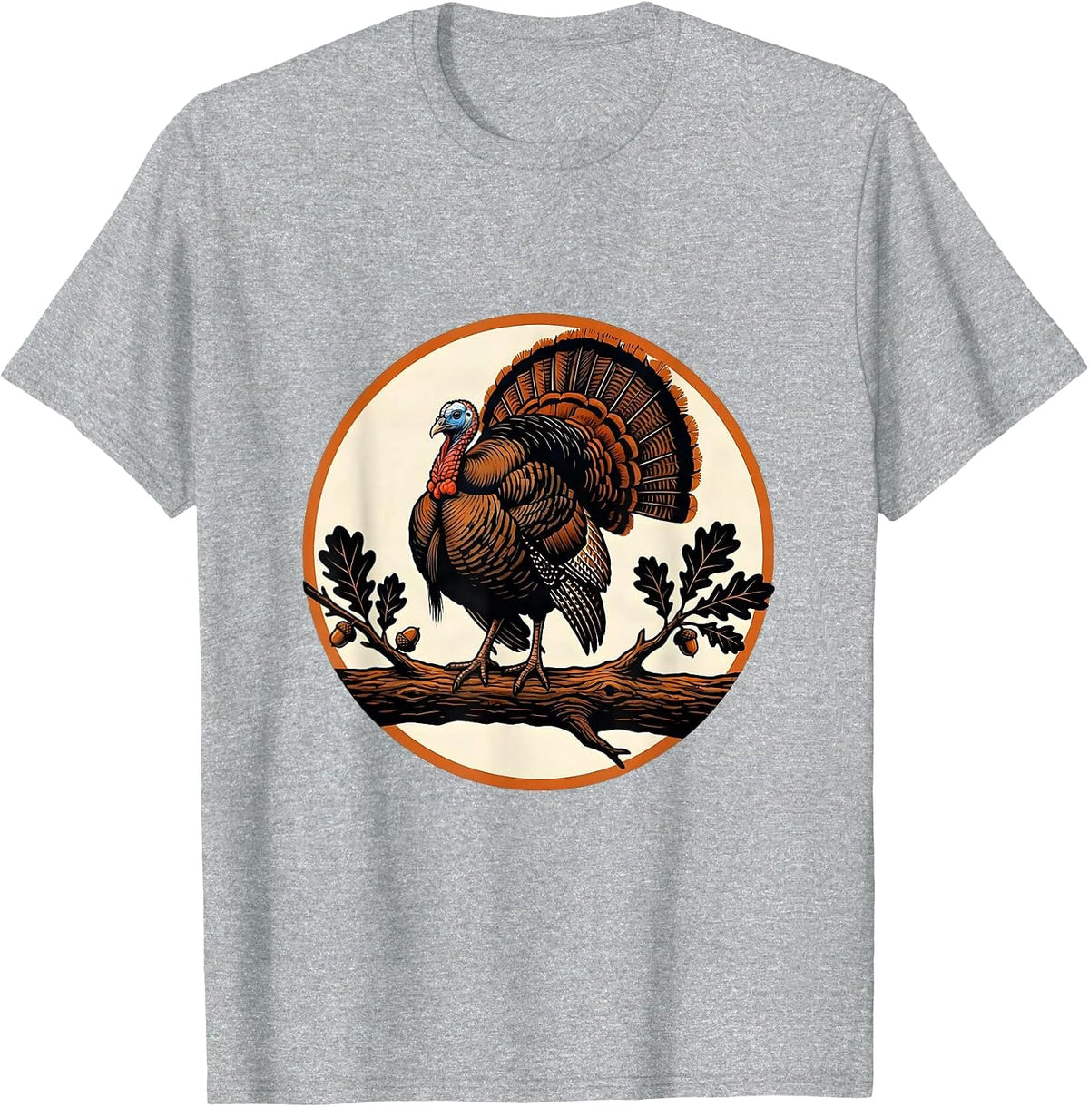 Men's Wild Turkey Perched on Oak Branch Illustration T-Shirt - Heather Grey