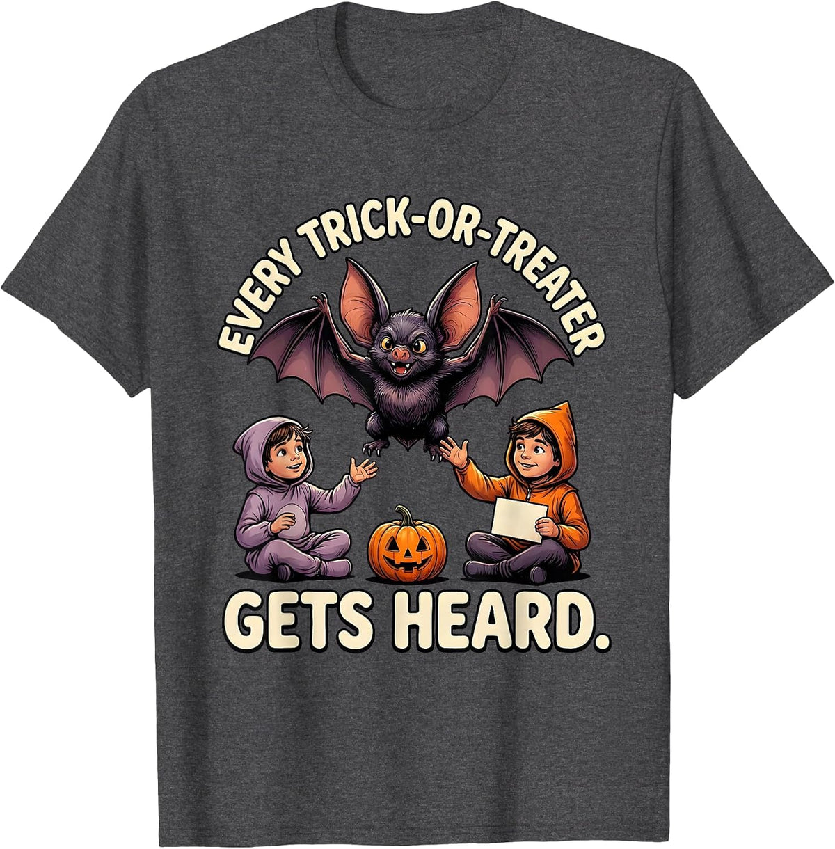 Men's Every Trick-Or-Treater Gets Heard Cartoon Halloween SLP T-Shirt - Dark Heather Grey