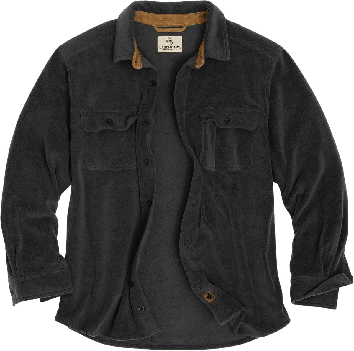 Legendary Whitetails Mens Long Sleeve Fleece Button Up Shirt - Tall Charcoal Gray