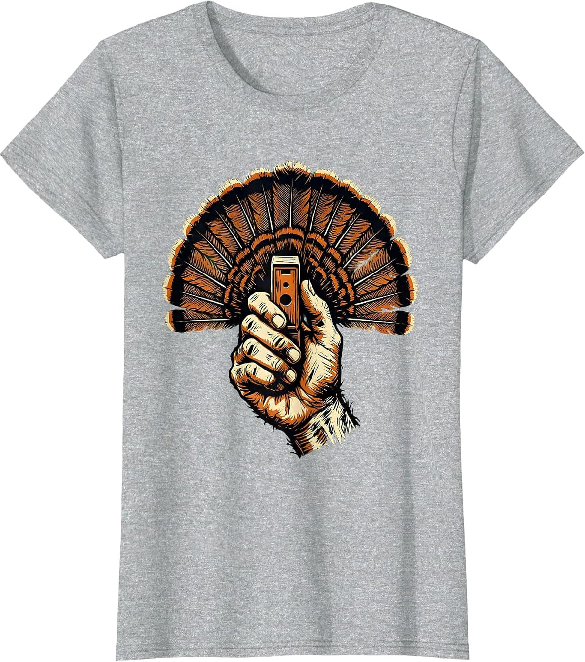 Turkey Call and Feathers Hunting Graphic T-Shirt - Heather Grey