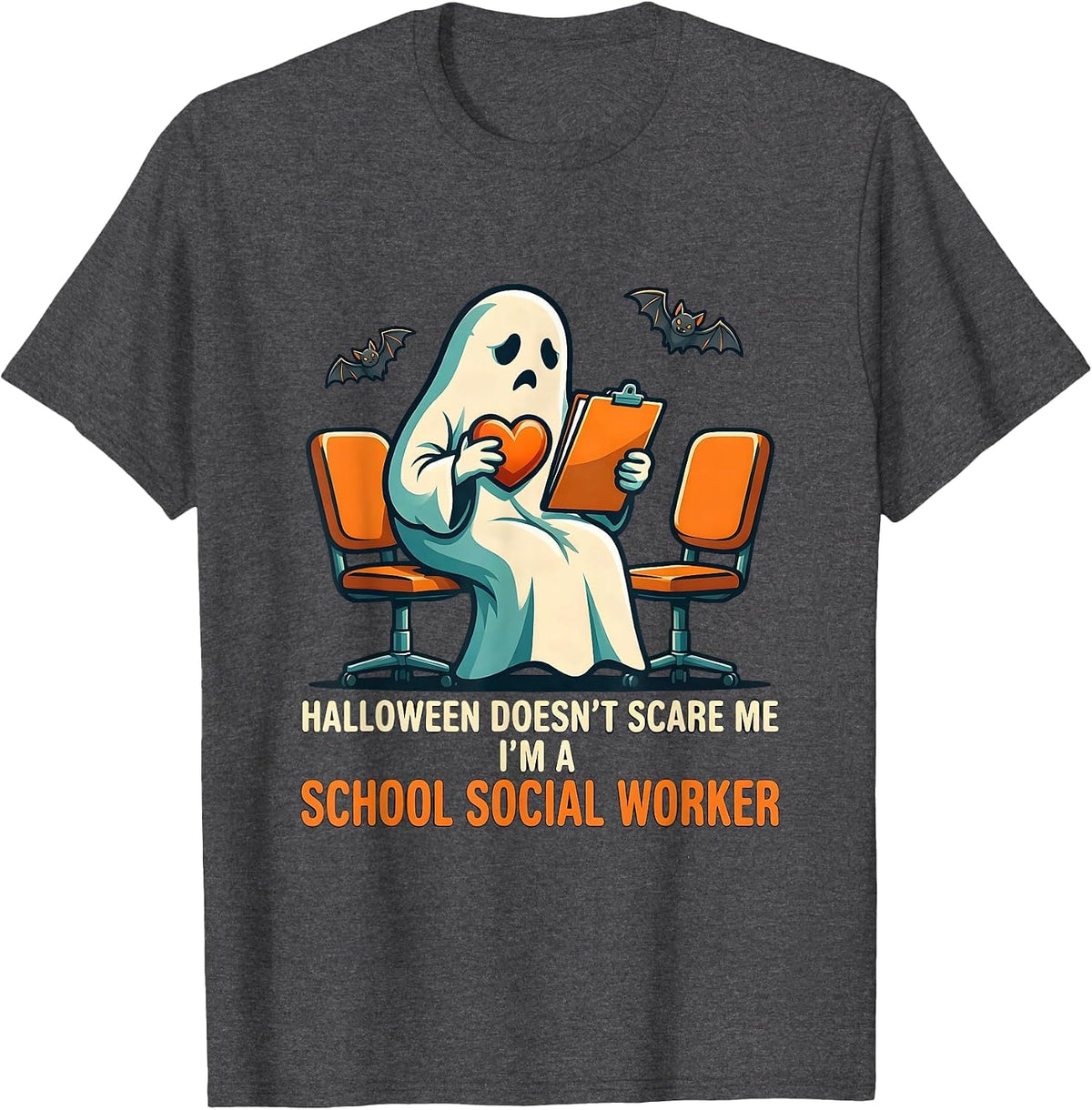Men's Halloween Doesn't Scare Me, I'm A School Social Worker T-Shirt - Dark Heather Grey