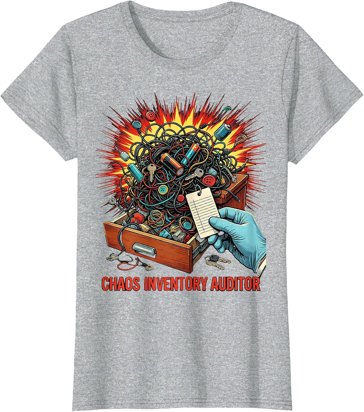 Women's Chaos Inventory Auditor Pop Art Funny Chaos Coordinator T-Shirt - Heather Grey