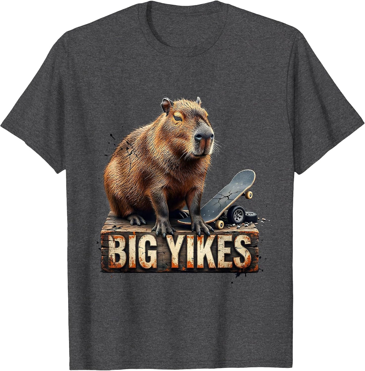 Big Yikes Distressed Funny Capybara Meme Animal Humor T-Shirt - Dark Heather Grey