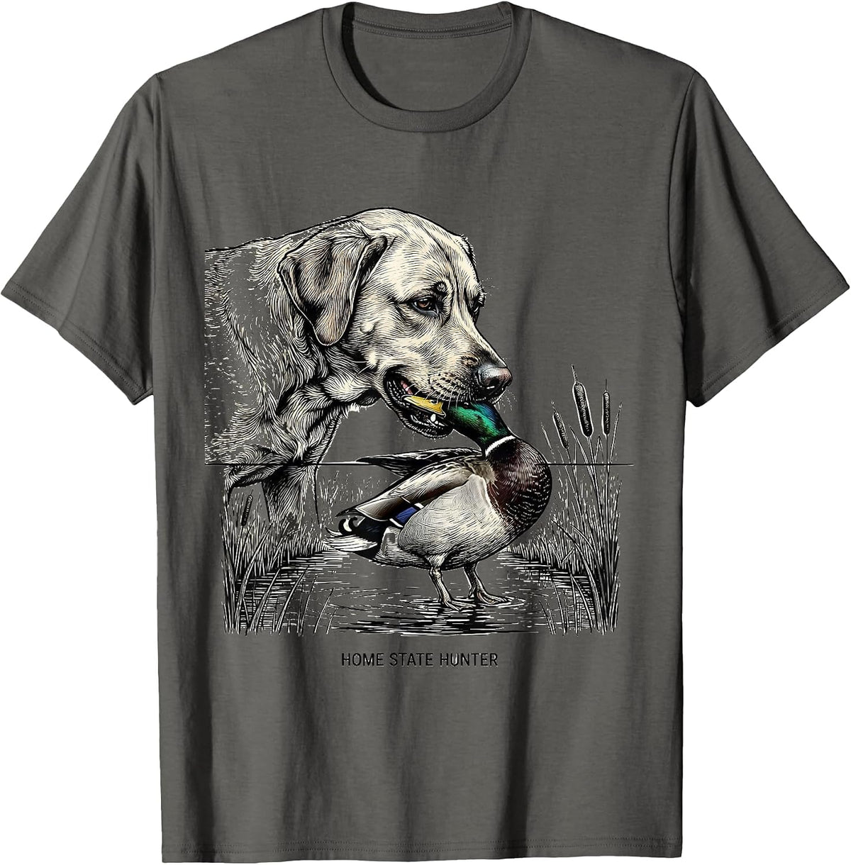 Men's Home State Hunter Line Art Labrador Duck Hunting Rural Pride T-Shirt - Asphalt Grey