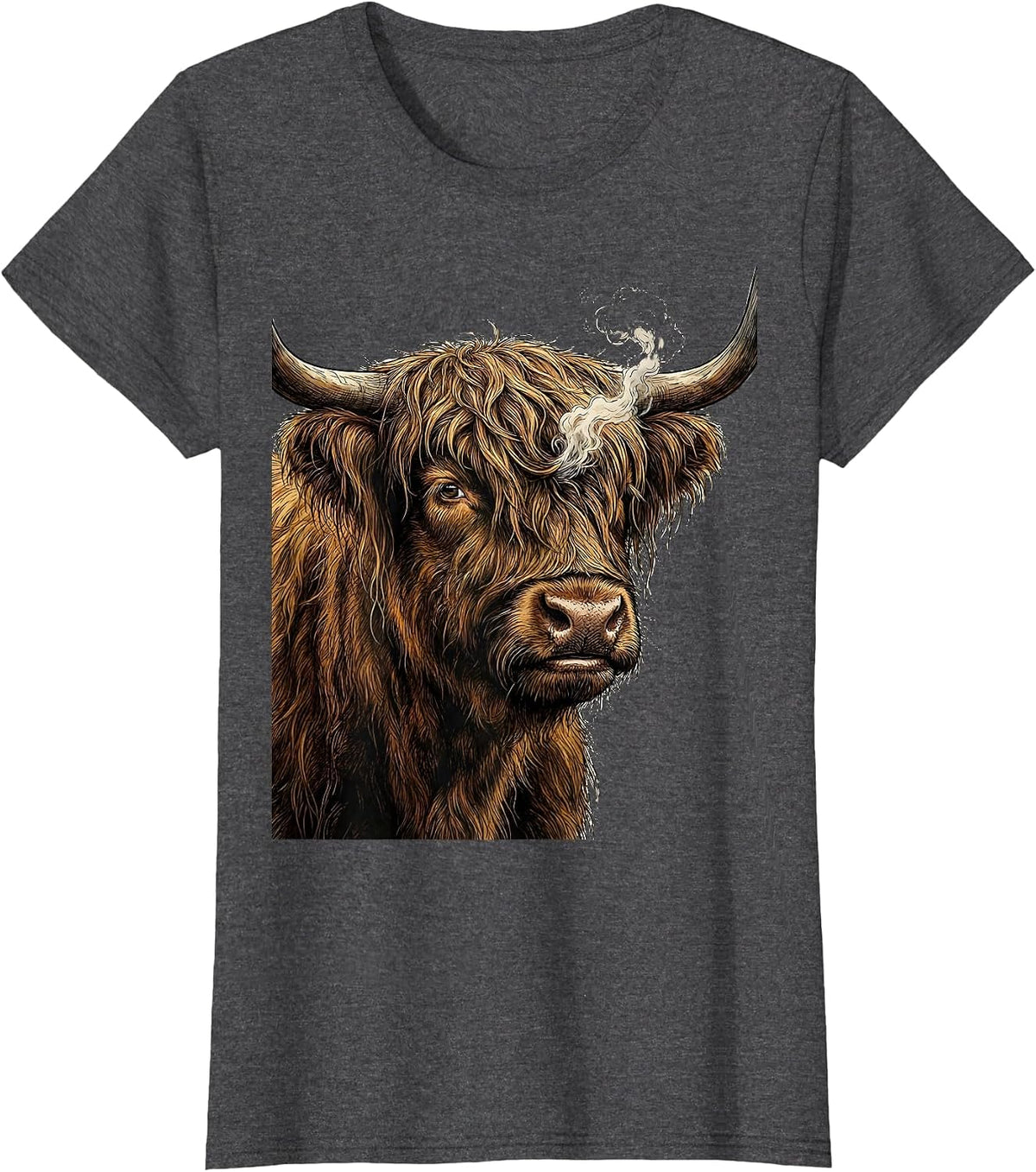 Women's Highland Cow Funny Cute Cow Lover Graphic T-Shirt - Dark Heather Grey