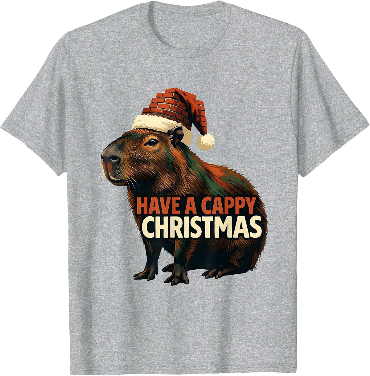 Men's Have a Cappy Christmas Cute Capybara Santa Hat Holiday Humor T-Shirt - Heather Grey