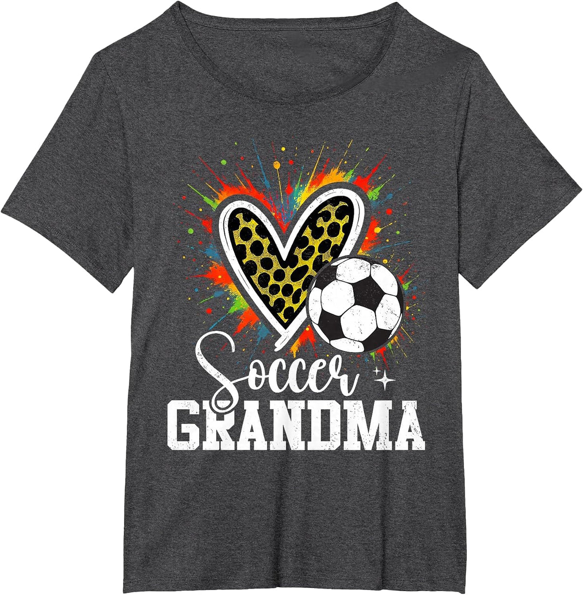 Soccer Grandma Leopard Heart T-Shirt - Dark Heather Grey