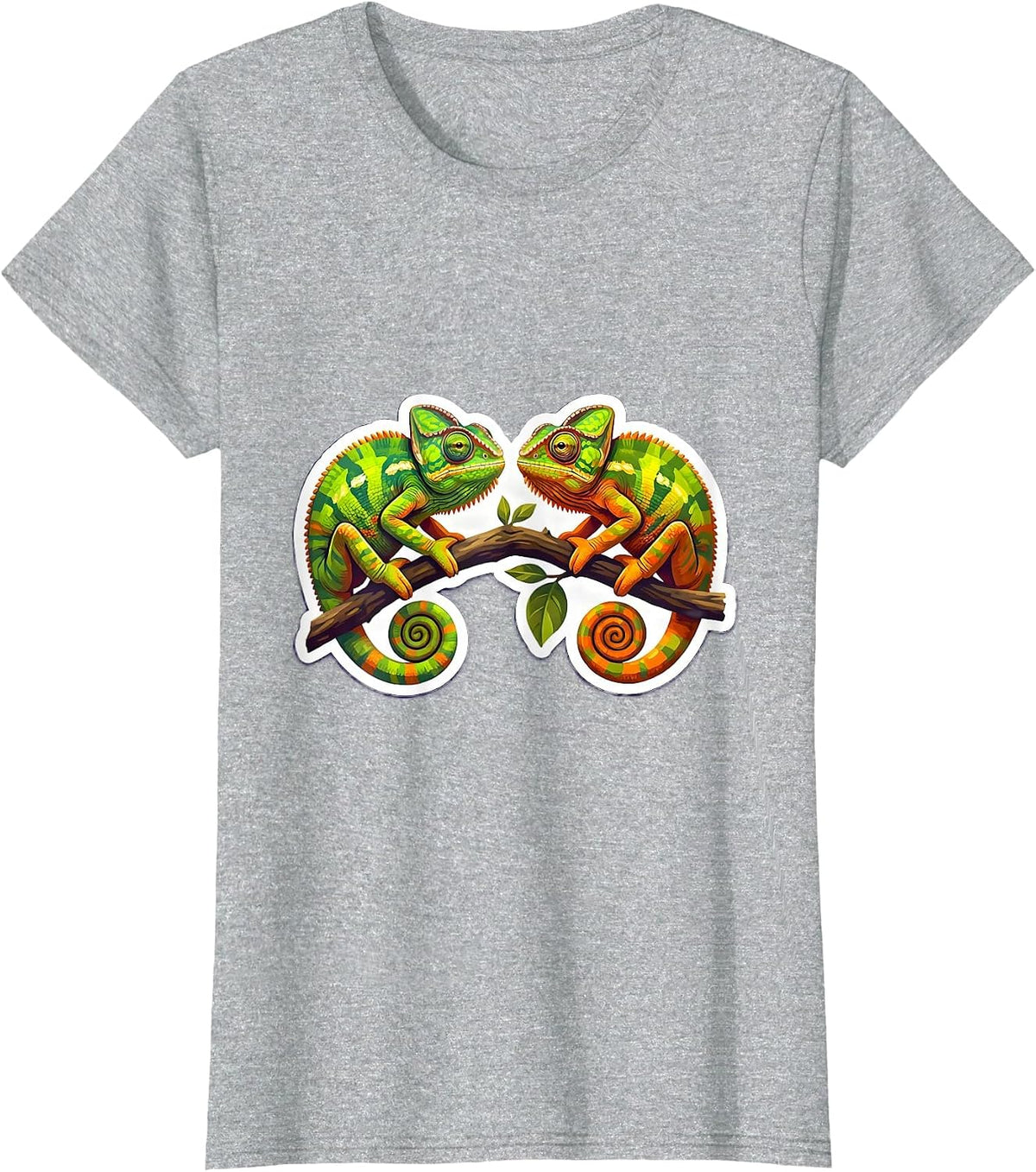Twin Chameleons on a Branch Twin Day Design T-Shirt - Heather Grey