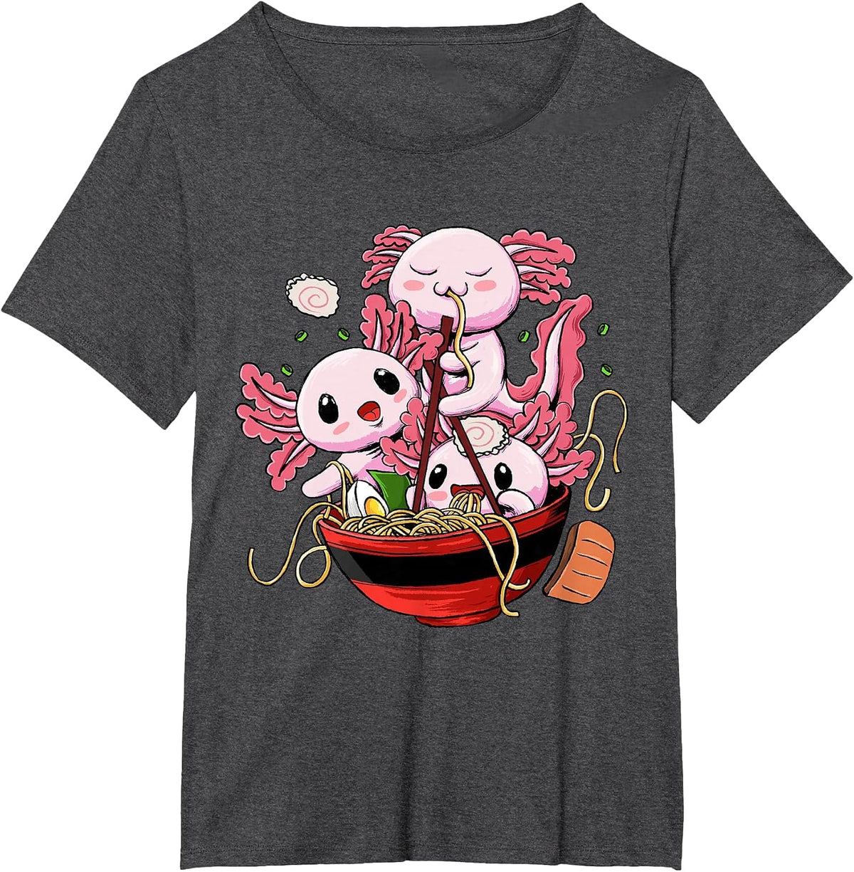 Axolotl Ramen Shirt - Kawaii Anime Axolotl Eating Ramen T-Shirt - Dark Heather Grey