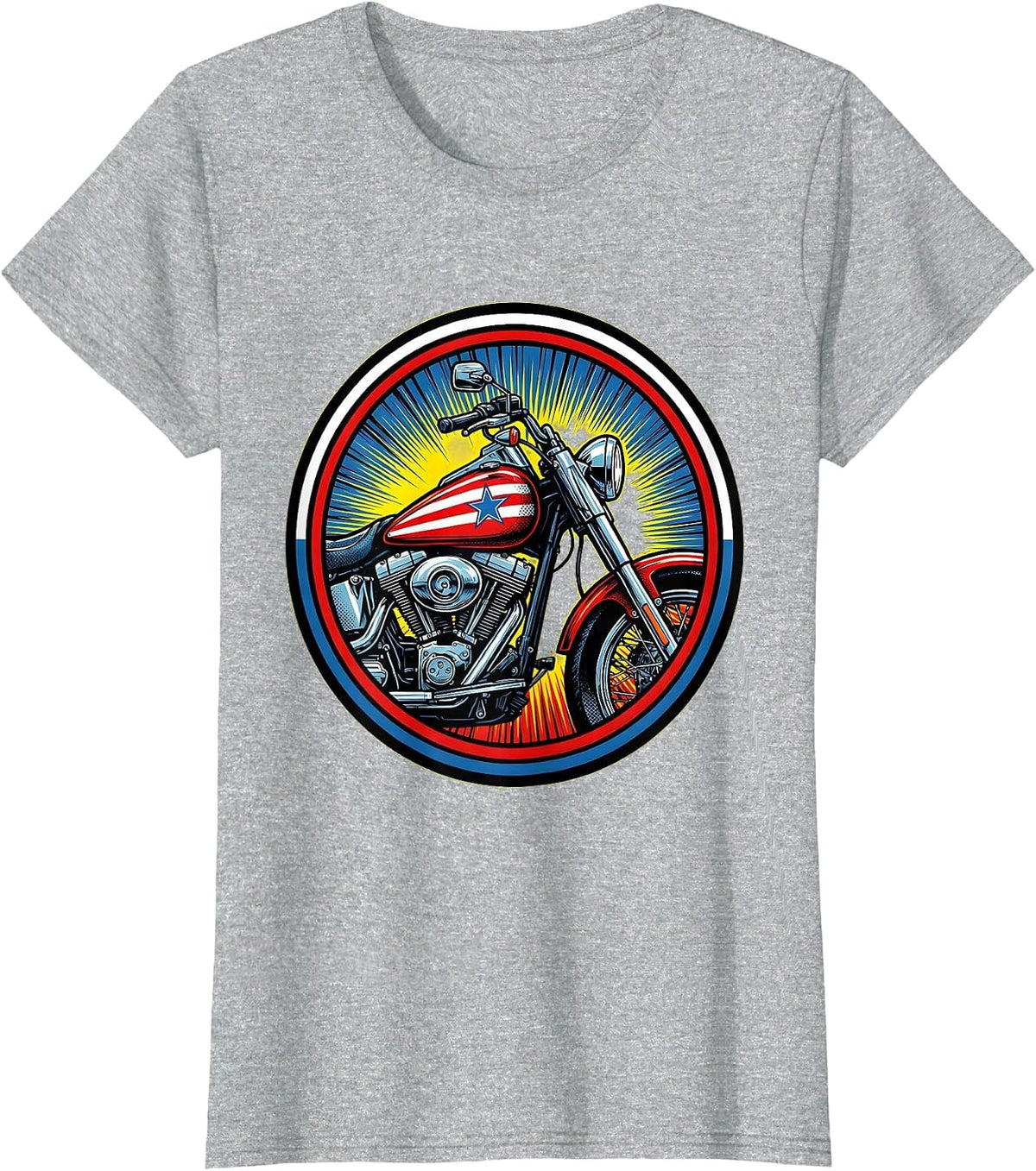 Patriotic Motorcycle Classic Bike Flag Tank Design T-Shirt - Heather Grey