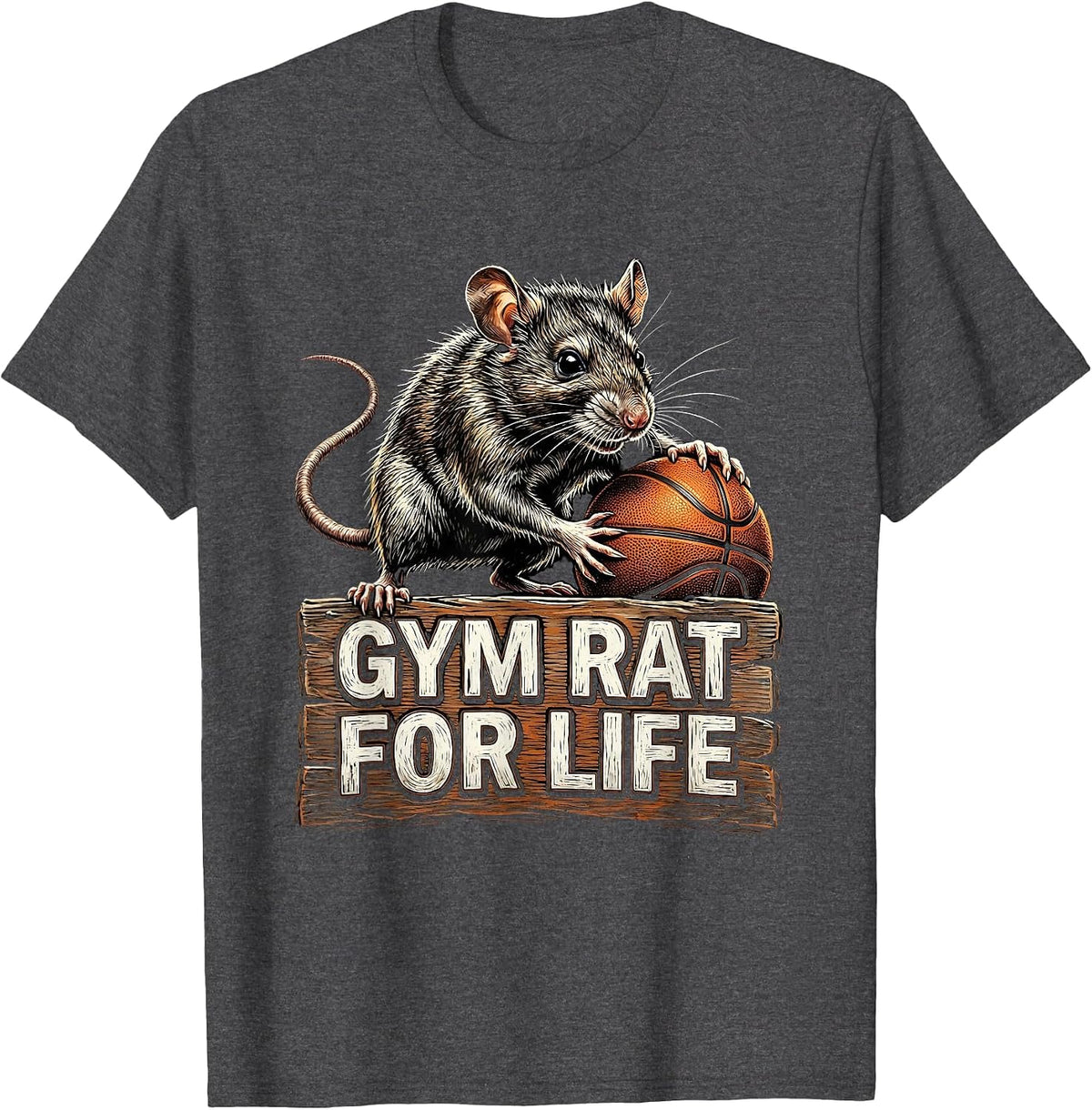 Gym Rat For Life Basketball Graphic Design T-Shirt - Dark Heather Grey