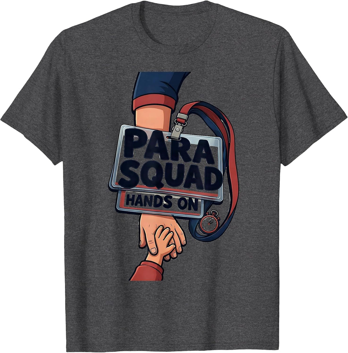Para Squad Hands On Cartoon Paraprofessional Back To School T-Shirt - Dark Heather Grey