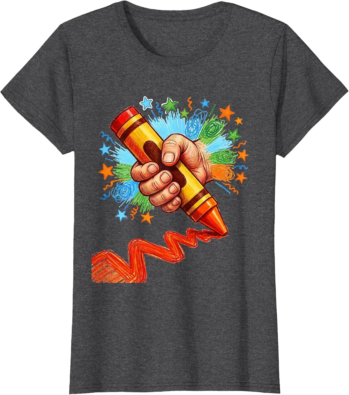 Women's Bold Crayon Streak Graphic Tee T-Shirt - Dark Heather Grey