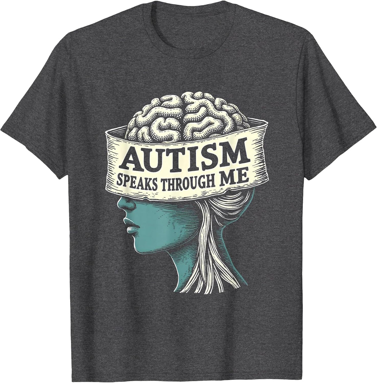 Autism Speaks Through Me Awareness Design T-Shirt - Dark Heather Grey