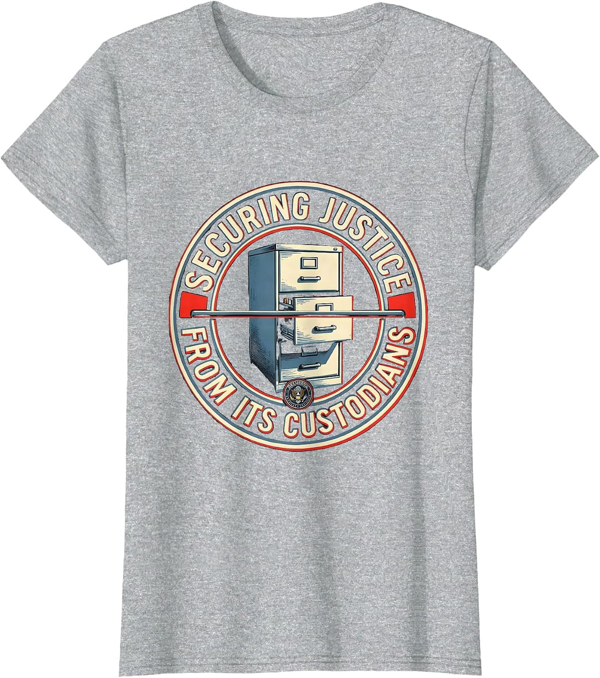Securing Justice From Its Custodians Political Satire T-Shirt - Heather Grey