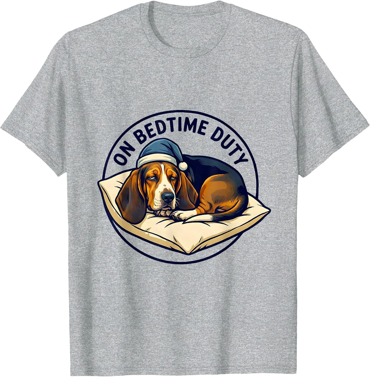 Men's On Bedtime Duty Funny Basset Hound Sleepwear Animal Lover T-Shirt - Heather Grey