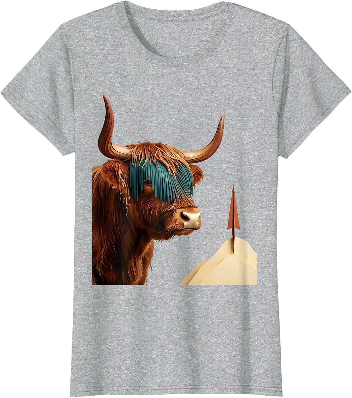Highland Cow Paper Cutout Farm Humor Animal Lover T-Shirt - Heather Grey