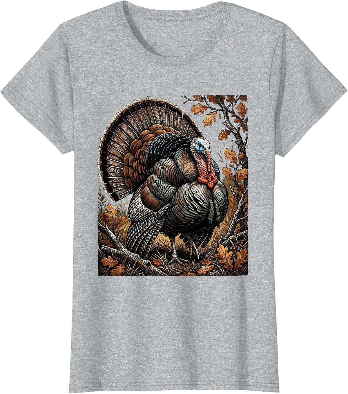 Women's Turkey Strutting Autumn Camo Illustration T-Shirt - Heather Grey