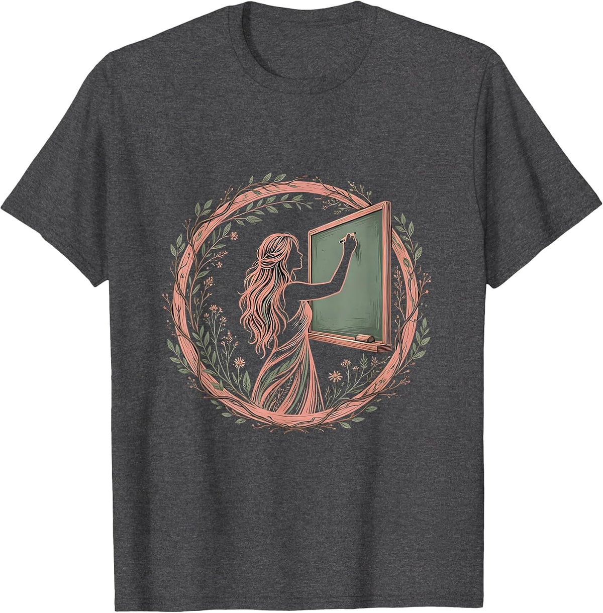 Teacher Chalkboard Illustration Classic Design T-Shirt - Dark Heather Grey