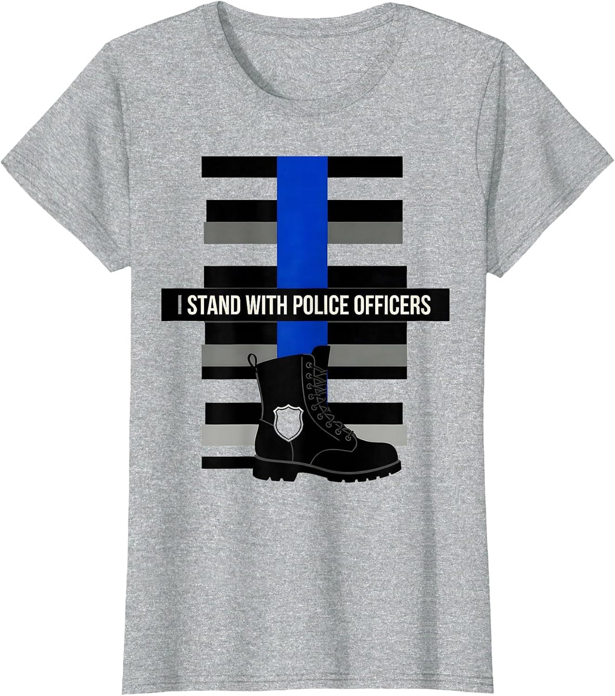 I Stand With Police Officers Thin Blue Line Law Enforcement T-Shirt - Heather Grey