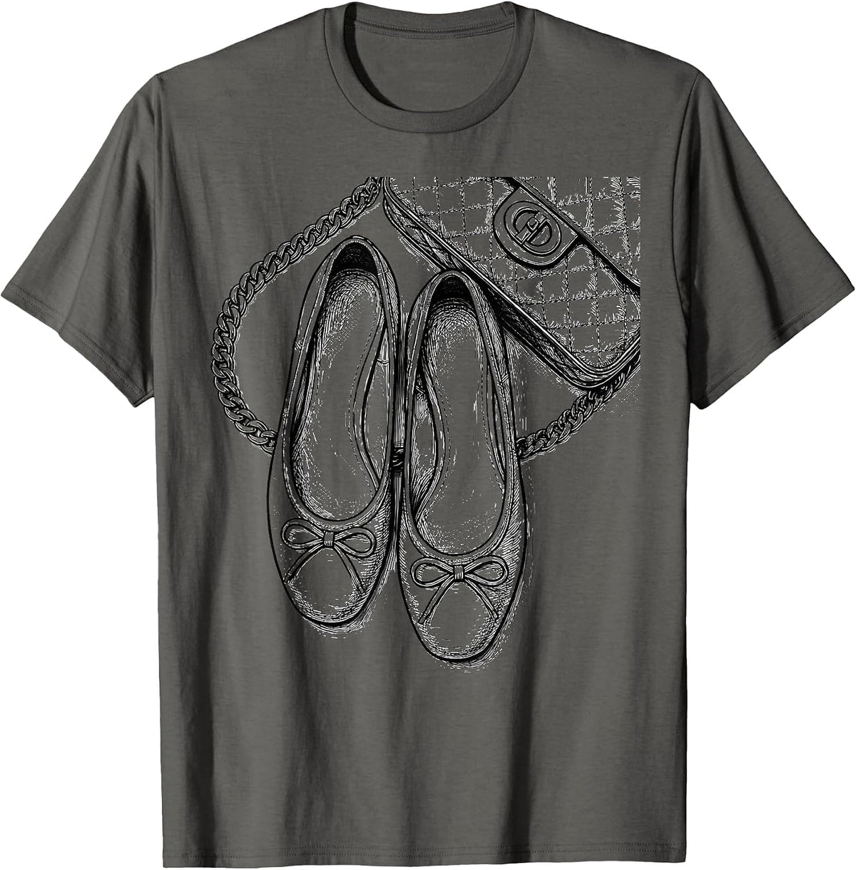 Ballet Flat Fashion Chic Overhead Style Illustration T-Shirt - Asphalt Grey