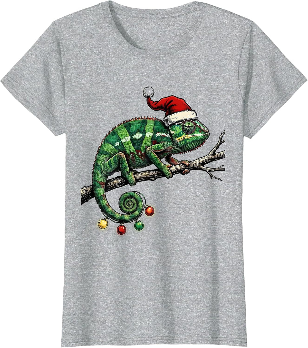 Women's Chameleon Santa Hat Animal Lover Christmas Humor T-Shirt - Heather Grey