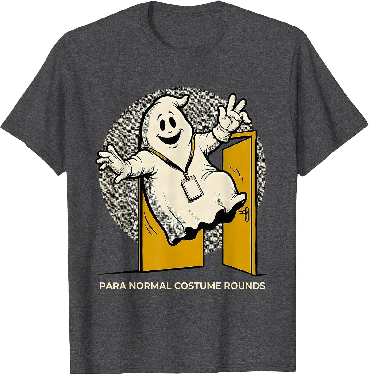 Men's Para Normal Costume Rounds Retro Cartoon Ghost Paraeducator T-Shirt - Dark Heather Grey