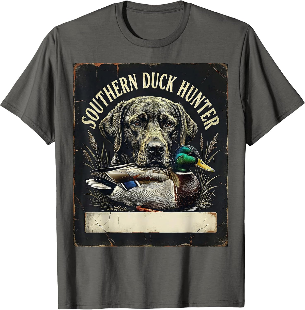 Men's Southern Duck Hunter Distressed Labrador Hunting Dog Vintage T-Shirt - Asphalt Grey