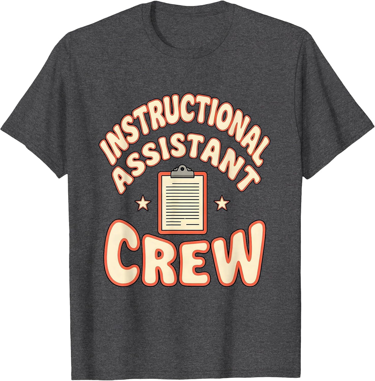Instructional Assistant Crew Retro PTA Parent Volunteer Crew T-Shirt - Dark Heather Grey