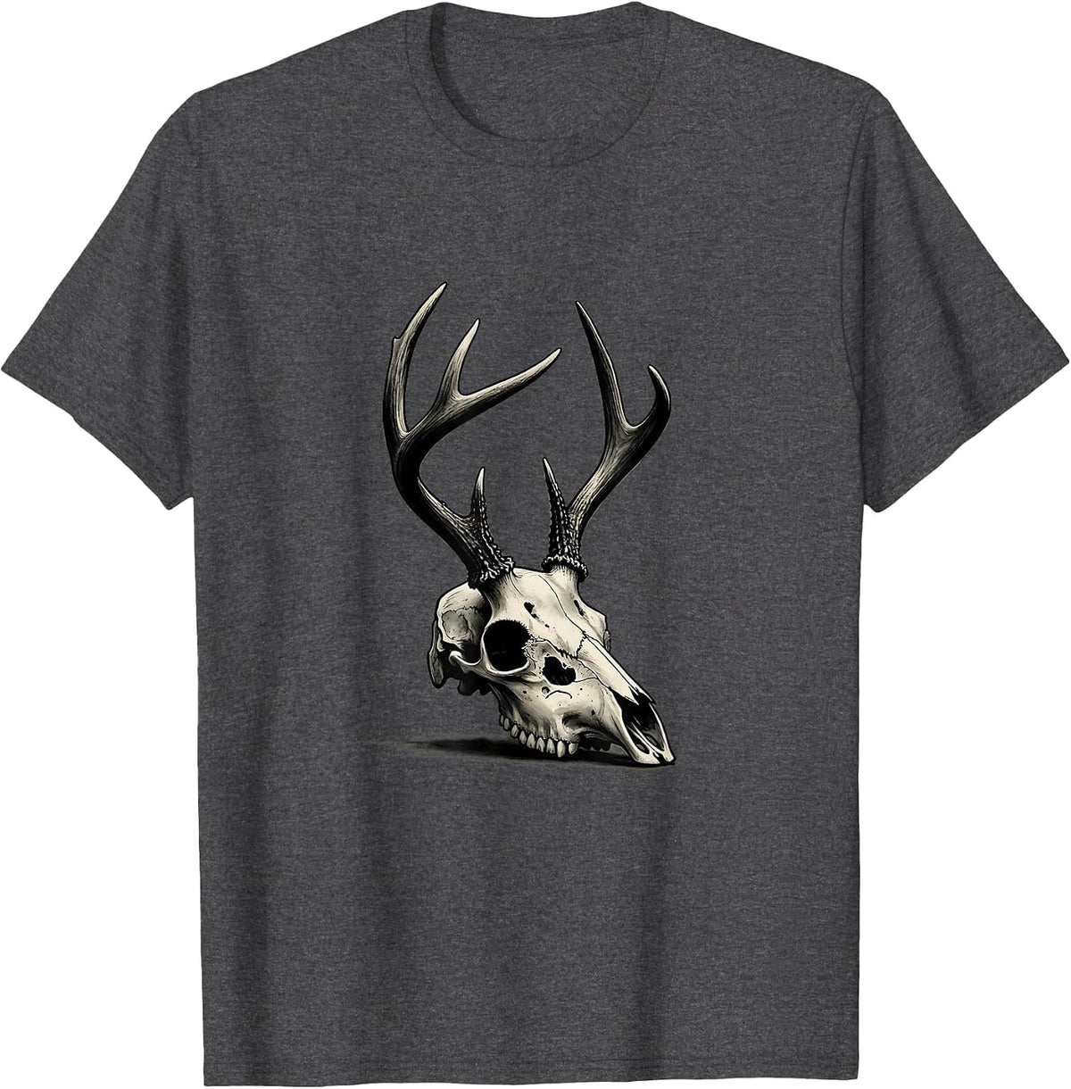 Whitetail Skull Minimalist Deer Hunting Dad Humor T-Shirt - Dark Heather Grey