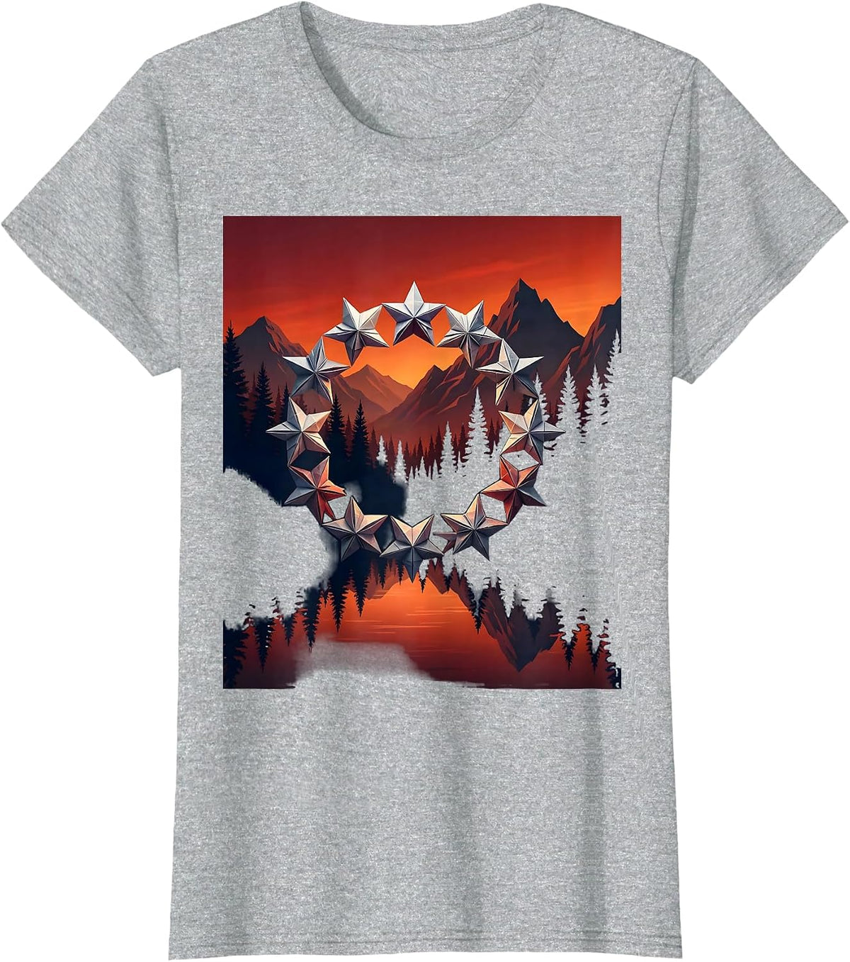 September 11 Memorial Folded Paper Stars Circle T-Shirt - Heather Grey