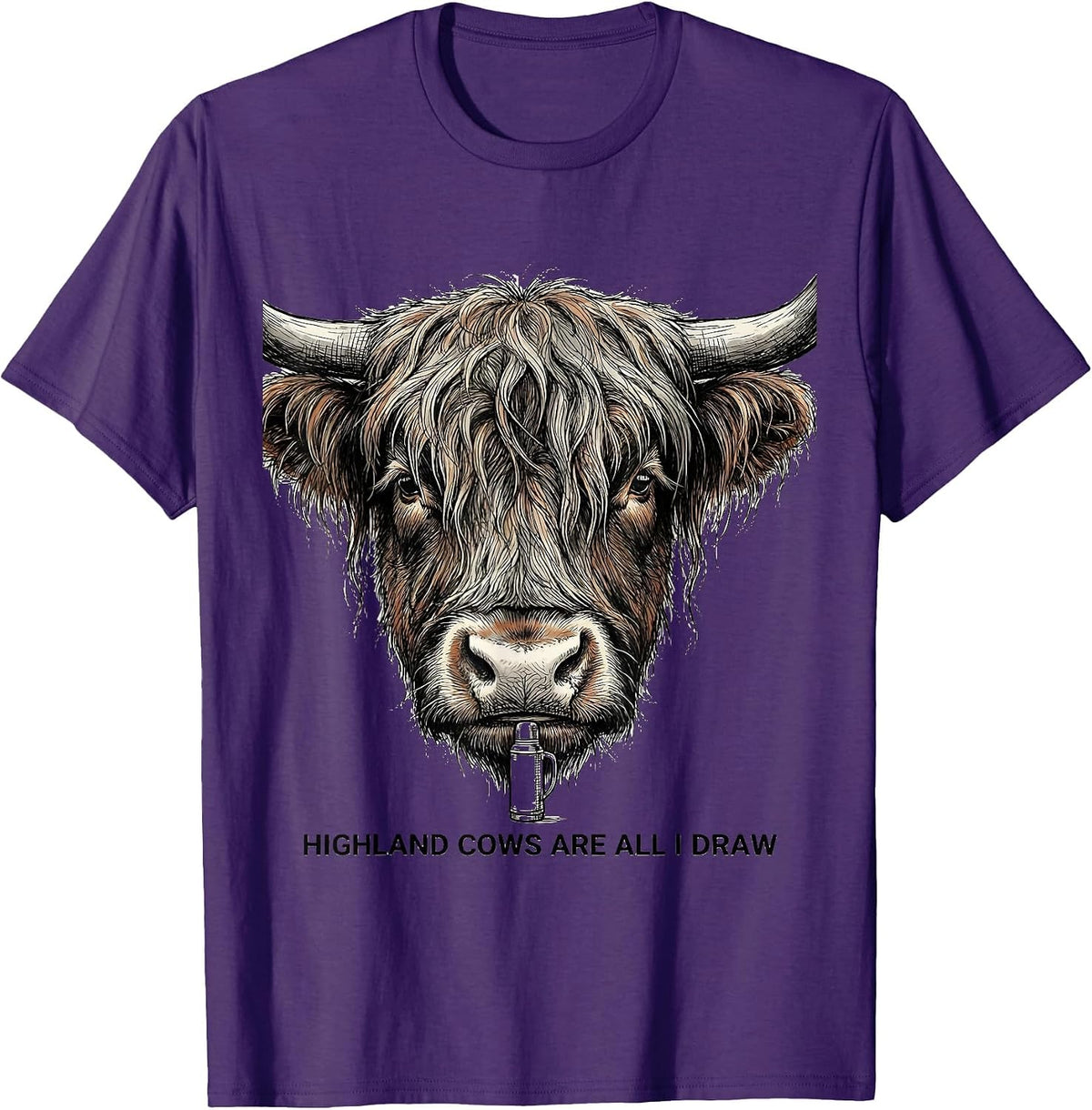 Highland Cows Are All I Draw Funny Farm Animal Lover T-Shirt - Purple