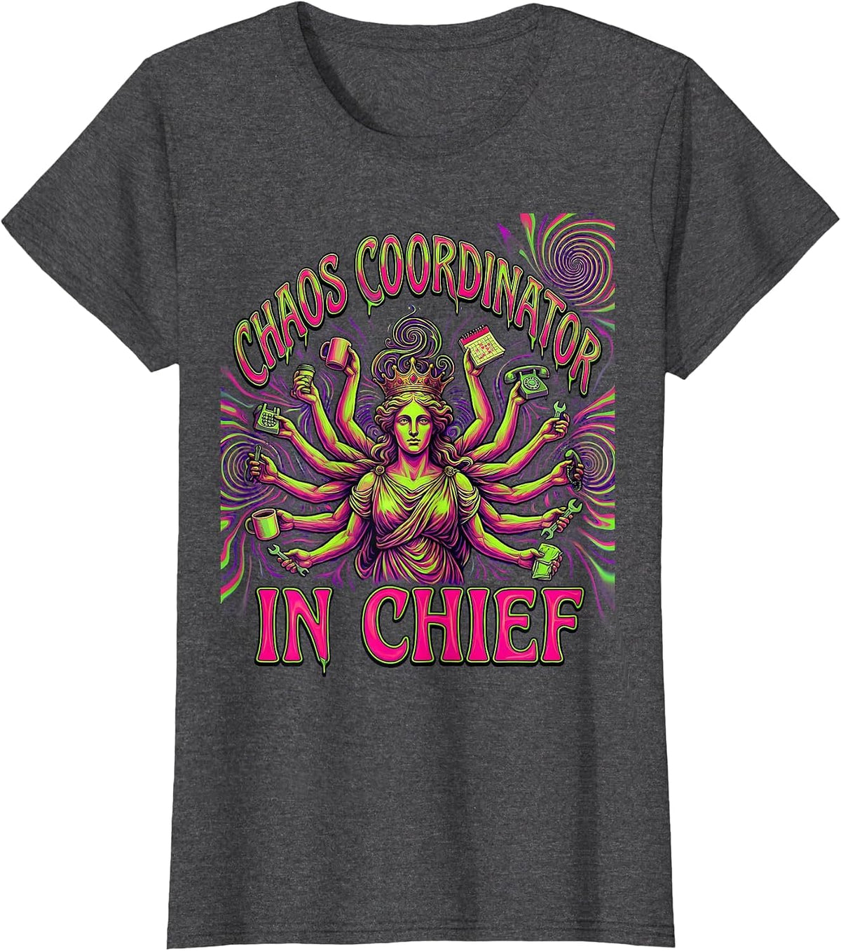 Women's Chaos Coordinator In Chief Mom Graphic Design T-Shirt - Dark Heather Grey