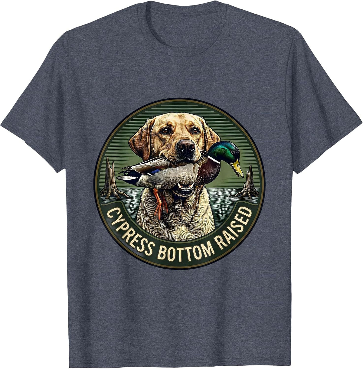 Cypress Bottom Raised Crosshatch Labrador Duck Hunting T-Shirt - Heather Blue