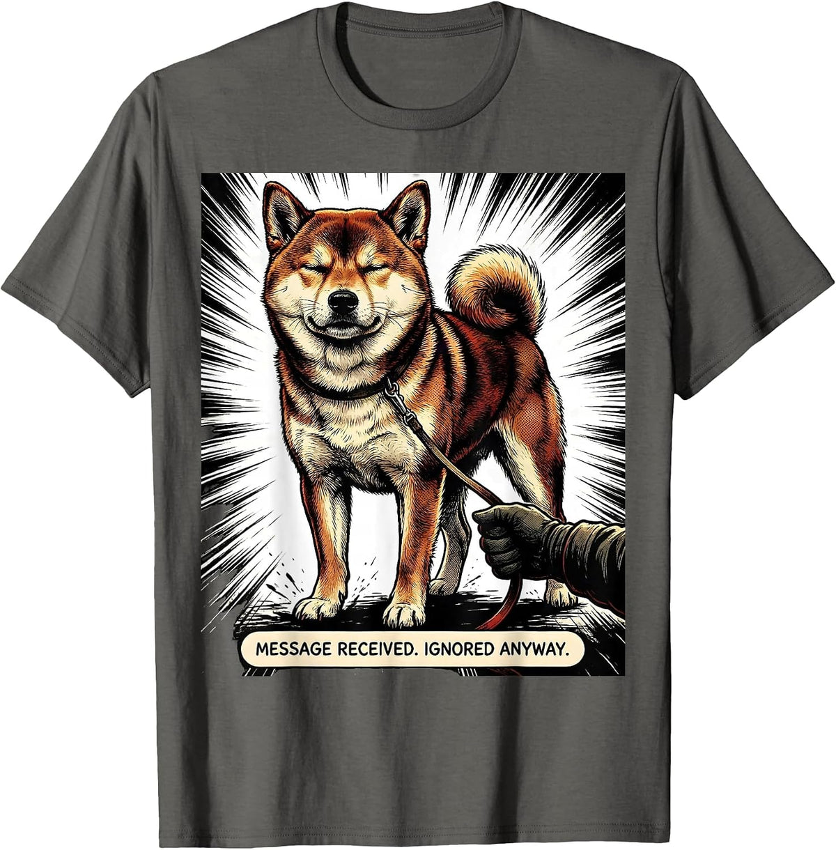 Message Received Ignored Anyway Comic Book Shiba Inu Dog T-Shirt - Asphalt Grey