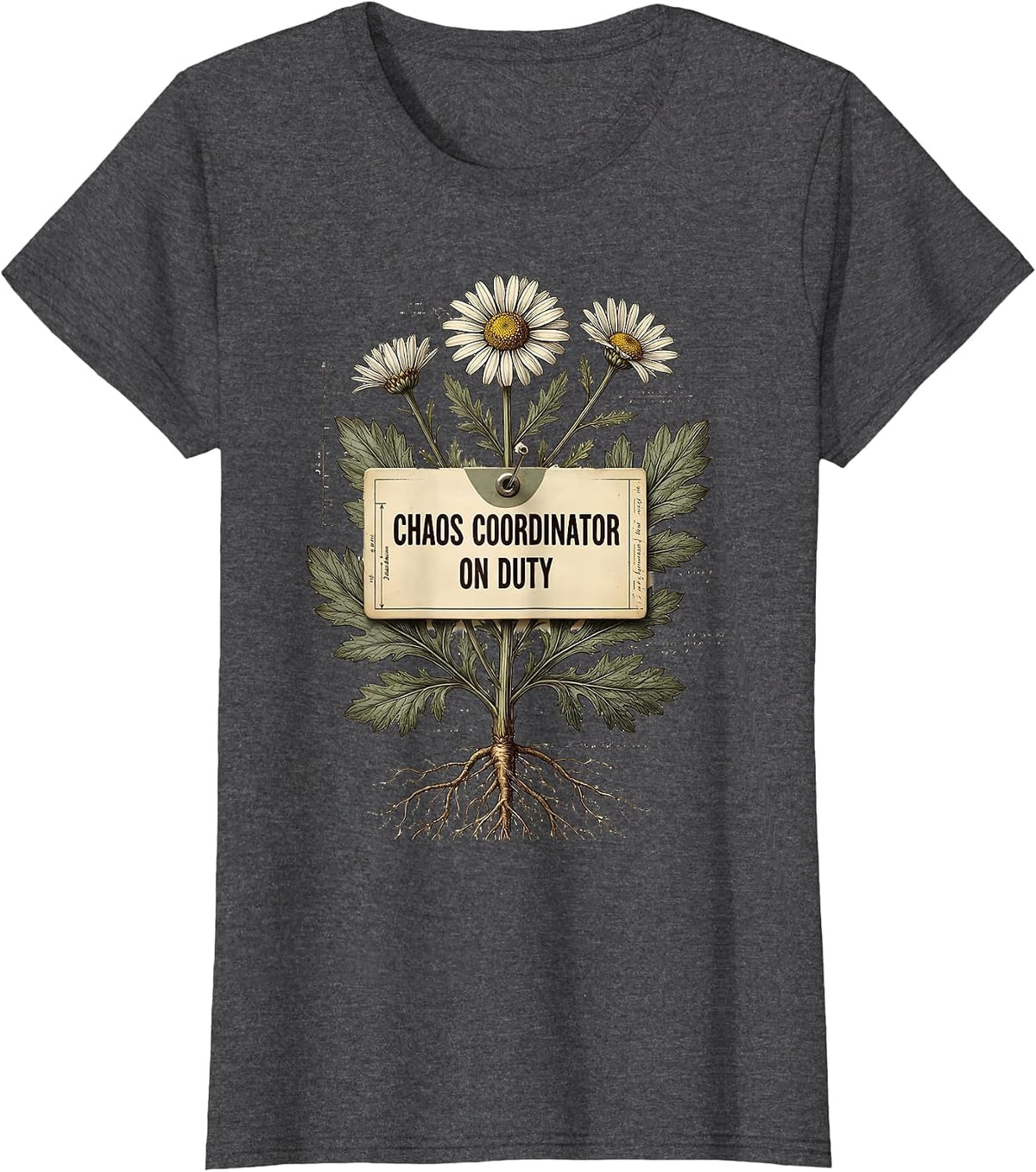 Women's Chaos Coordinator On Duty Mom Design T-Shirt - Dark Heather Grey