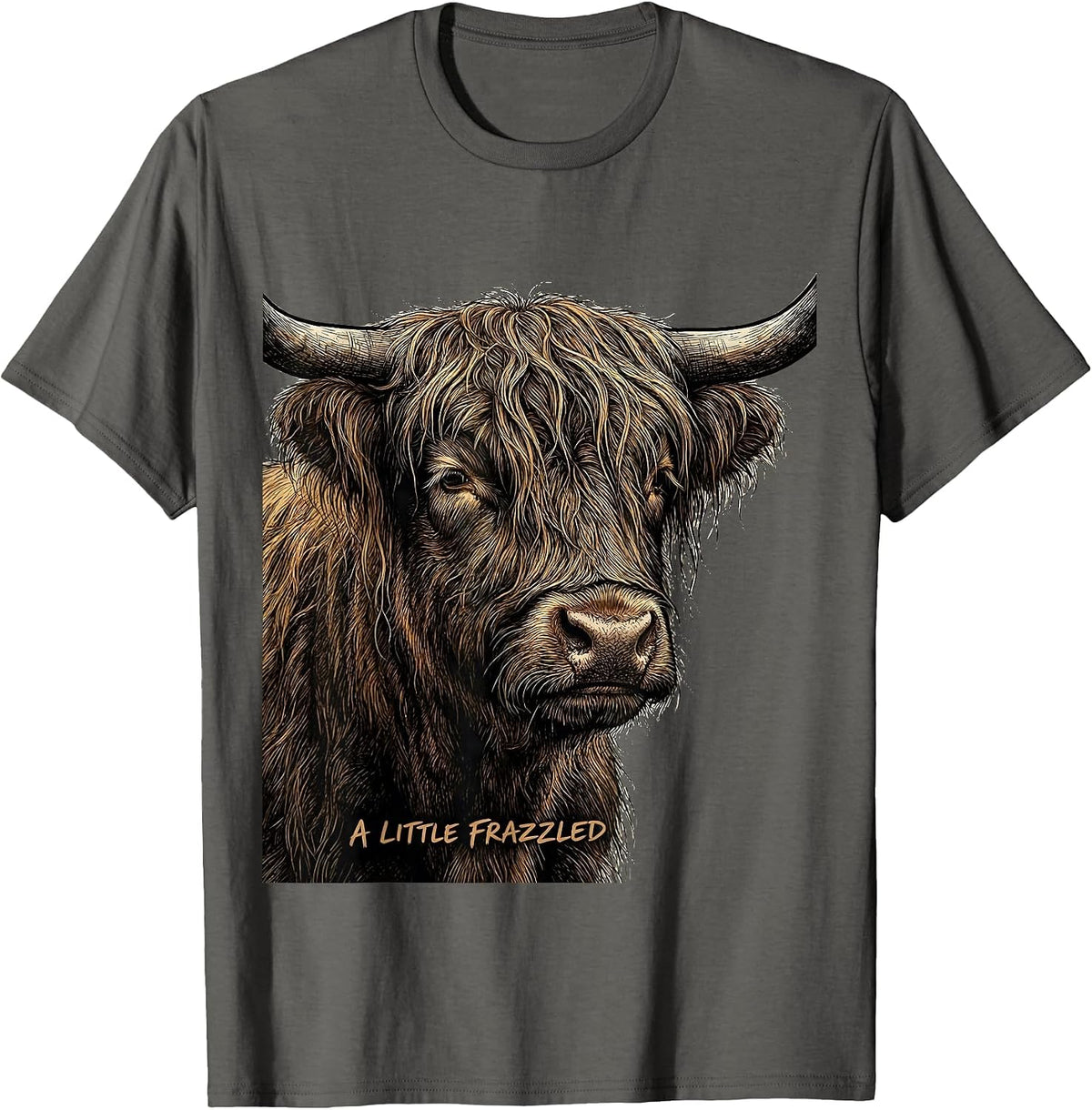 A Little Frazzled Funny Highland Cow Novelty Animal Lover T-Shirt - Asphalt Grey