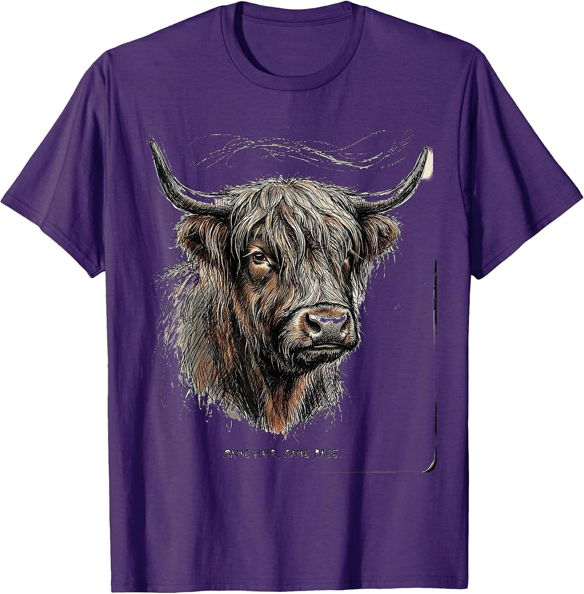 Same Hair, Same Pace Funny Highland Cow Humor Cow Lover Gift T-Shirt - Purple