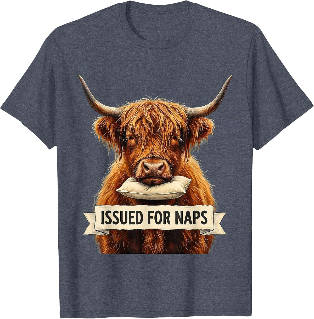 Issued For Naps Storybook Highland Cow Sleepshirt Attitude T-Shirt - Heather Blue