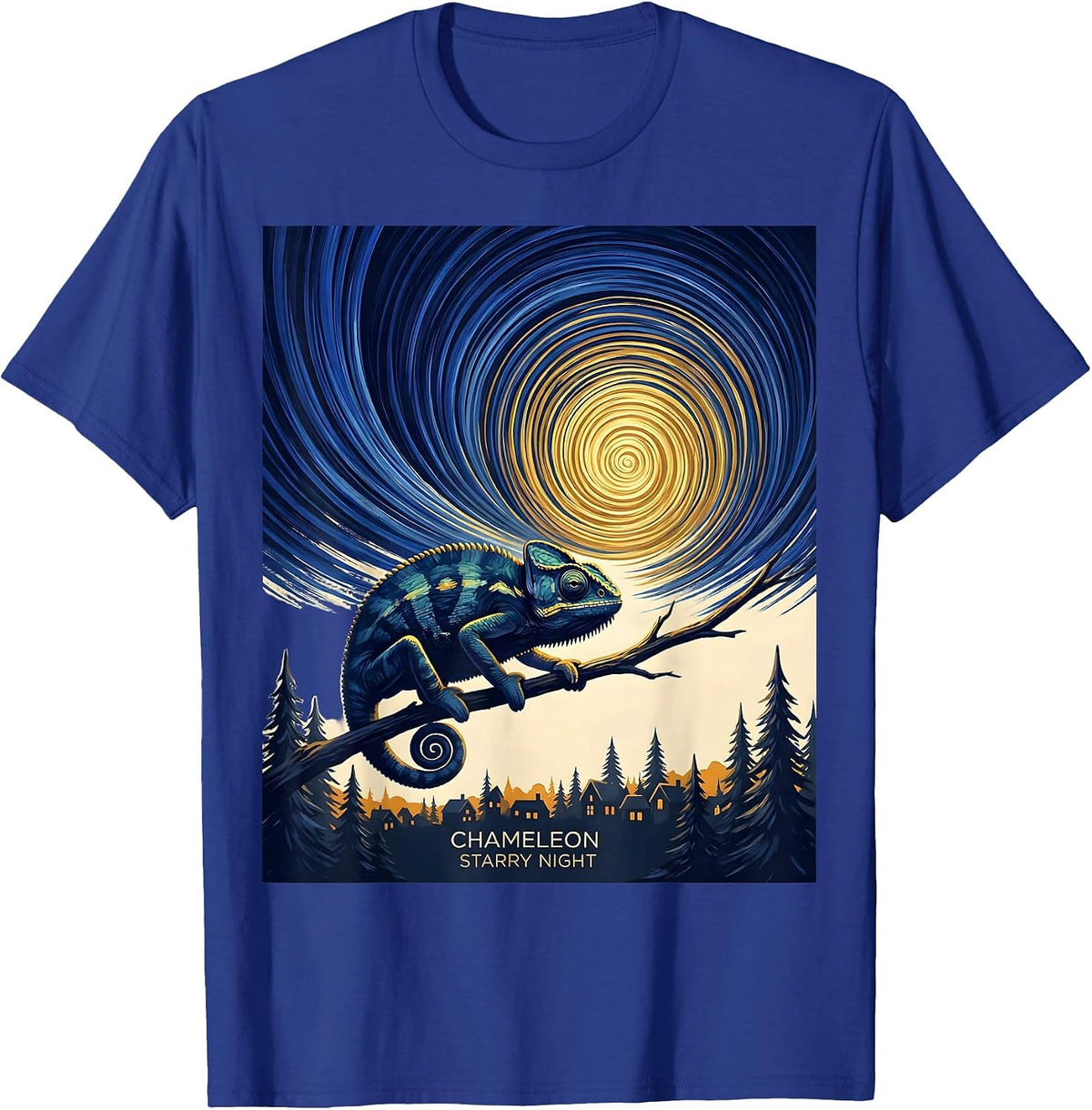 Men's Chameleon Starry Night Van Gogh Animal Lover Art Humor T-Shirt - Royal Blue