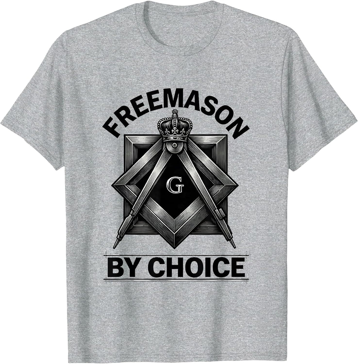 Men's Freemason By Choice Monochromatic Square & Compass Fraternal T-Shirt - Heather Grey