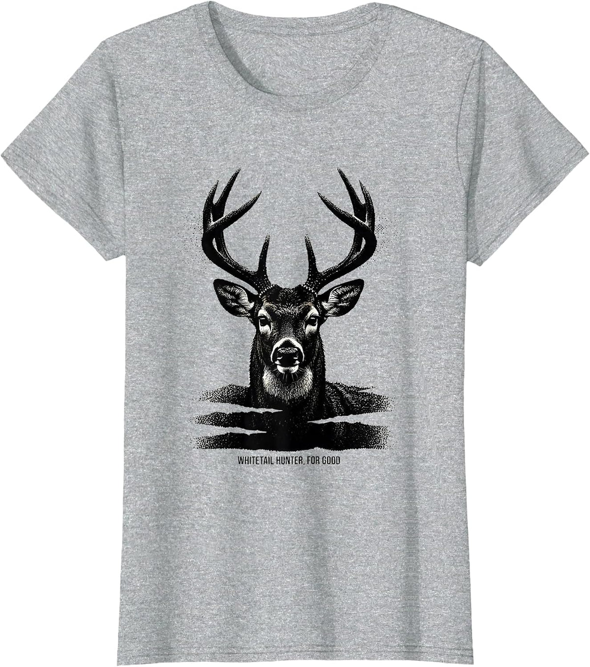 Whitetail Hunter For Good Blackwork Dotwork Hunting Dad T-Shirt - Heather Grey