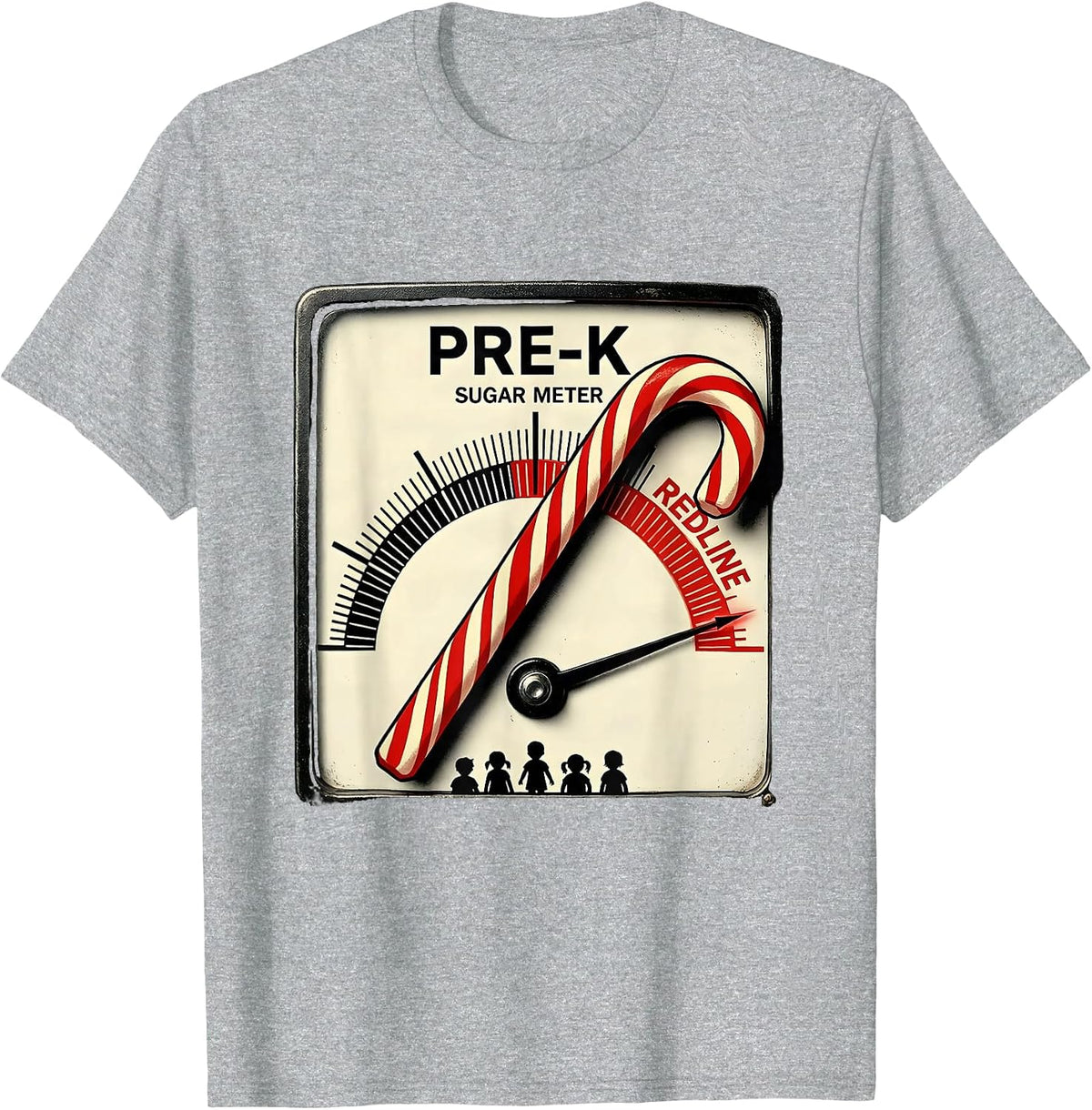 Men's Pre-K Sugar Meter Redline Funny Teacher Christmas Candy Cane T-Shirt - Heather Grey