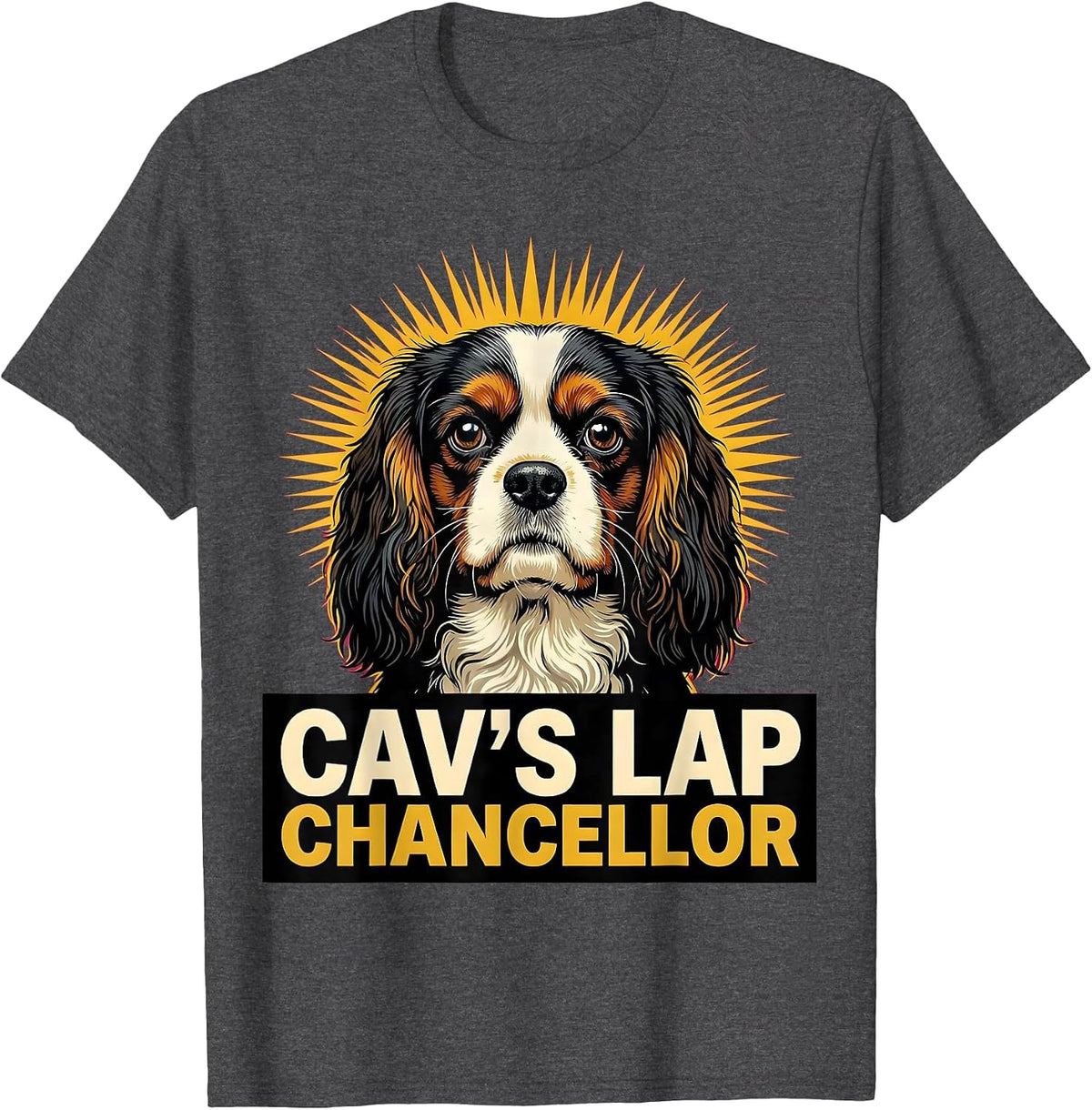 Men's Cav's Lap Chancellor Pop Art Cavalier King Charles Spaniel T-Shirt - Dark Heather Grey