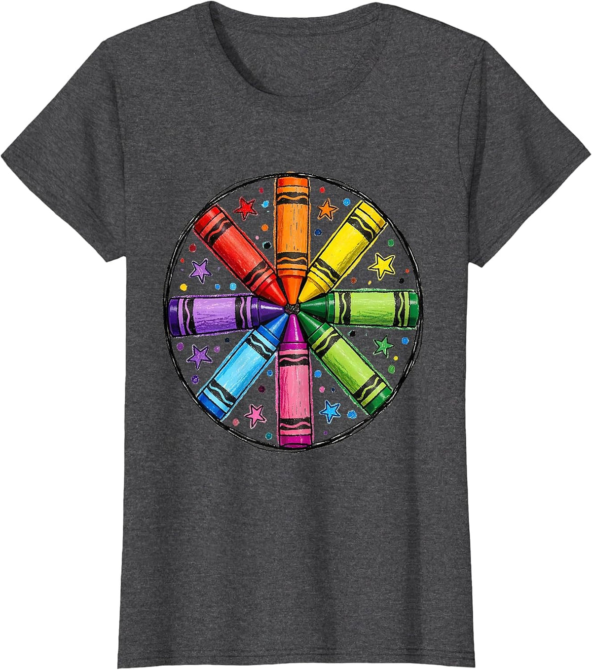 Women's Crayon Color Wheel Mandala Art Design T-Shirt - Dark Heather Grey
