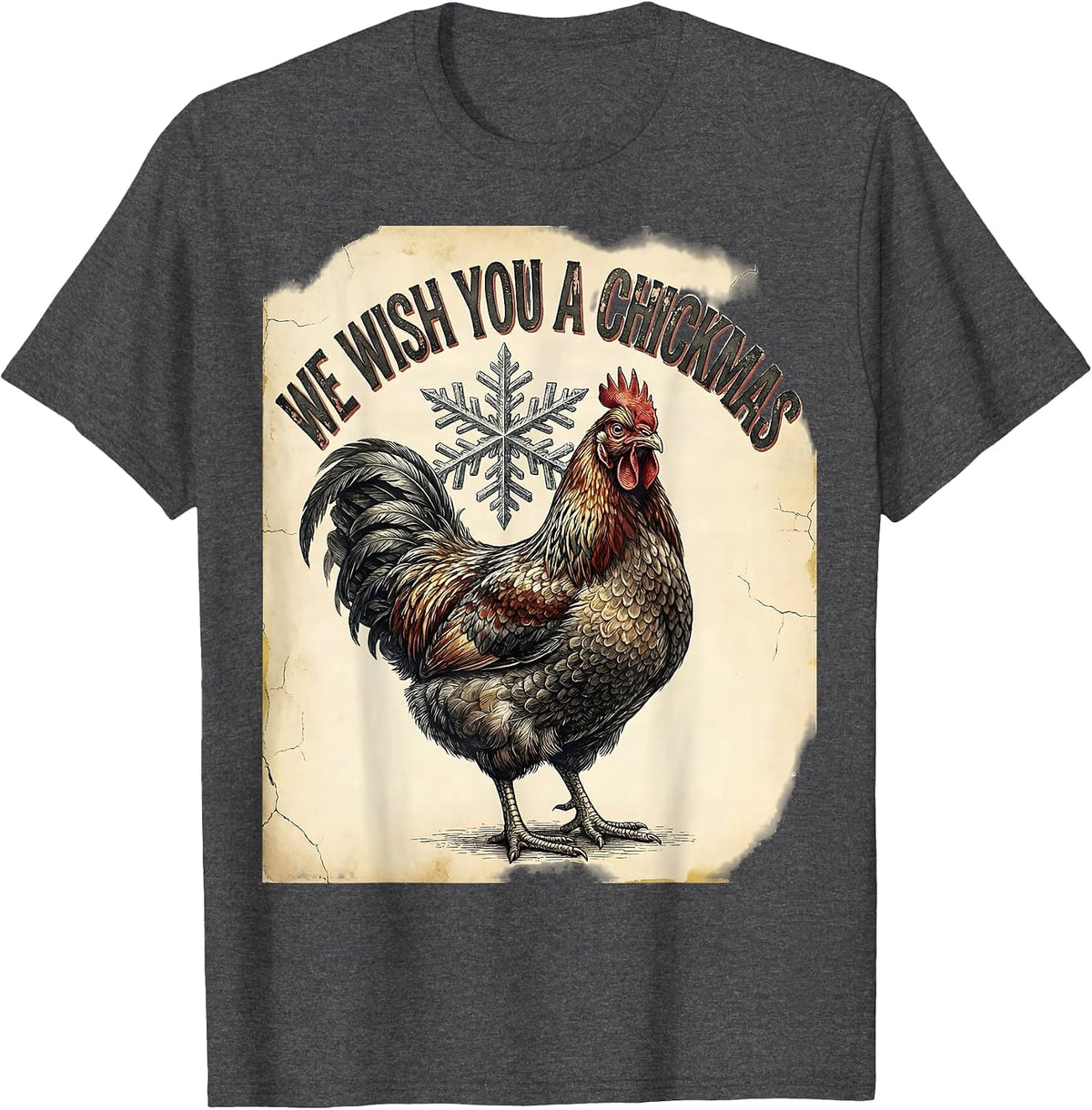 Men's We Wish You A Chickmas Distressed Funny Chicken Lover T-Shirt - Dark Heather Grey