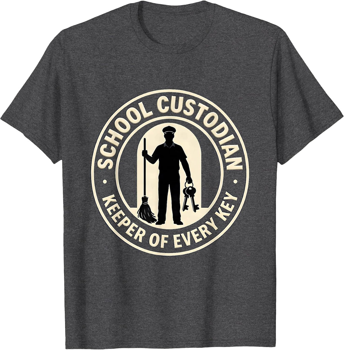 Men's School Custodian, Keeper of Every Key Funny Custodian T-Shirt - Dark Heather Grey