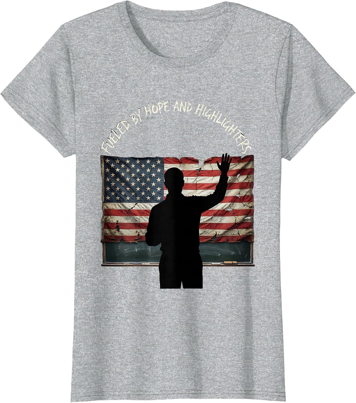 Fueled by Hope and Highlighters Teacher Design T-Shirt - Heather Grey
